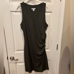 Athleta Midi Dress Side Gathering Sleeveless Moss Green Size XL